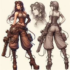 Steampunk girl, Alberto Geneletti Steampunk Drawing Reference, Steampunk Mechanic Character Design, Female Steampunk Outfit, Steampunk Outfits Drawing, Steampunk Dnd Character, Steampunk Character Design Female, Steam Punk Outfits Women, Steampunk Female Character, Steam Punk Character Design