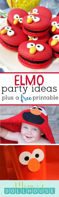 a collage of photos with the words elmo party ideas plus a free printable