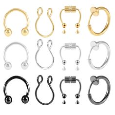 an assortment of different types of rings and piercings, all in gold or silver