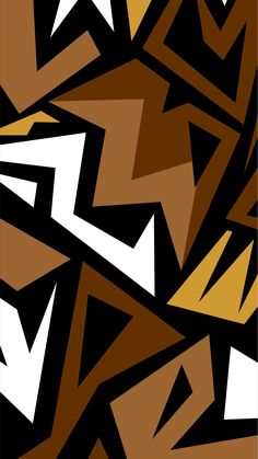 an abstract painting with brown, white and black shapes on it's surface in the style of cubism