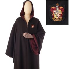 This Authentic Gryffindor Robe Has Contrasting Scarlet Lining, Pockets, And An Embroidered Patch Of The House Crest. 100% Polyester Adult Size Dry Clean Only Imported Gryffindor Robes, Harry Potter Cloak, Harry Potter Jacket, Grey Hoodies Womens, Hogwarts Robes, Academy Uniforms, Harry Potter Universal Studios, Capes For Women, Wool Shirt