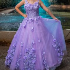 3d Flower Purple Dress. Satin And Tul Dress Purple Dress Satin, Quinceanera Purple Dresses, Purple Stuff, Lavender Dress, Flower Purple, Lavender Dresses, Long Frocks, Dress Satin, Purple Dress