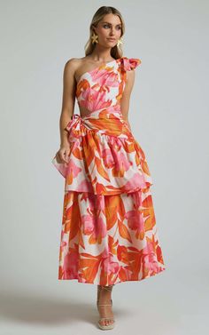 Cocktail Dress Code, Daytime Wedding, Tiered Dresses, Milly Dress, One Shoulder Midi Dress, Tropical Dress, Guest Attire, Wedding Attire Guest, Cocktail Attire