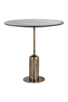 a round table with a metal base and a marble top on an isolated white background