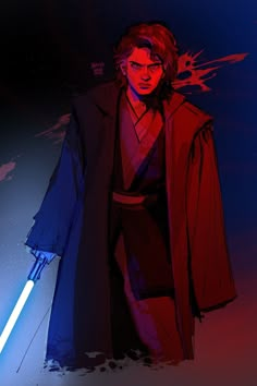 a man in a robe holding a light saber