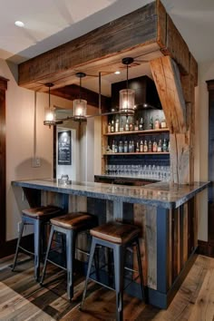 a bar with stools in front of it