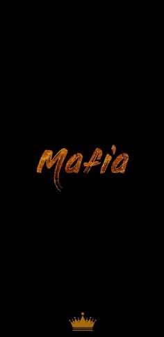 a black background with the word meafia written in orange and gold on it