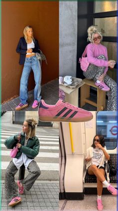 Outfit Inspiration Pink Adidas Outfit, Pink Sneakers Outfit, Pink Gazelle, Adidas Gazelle Pink, Adidas Samba Women, Samba Adidas Outfit, Pink Gazelles, Adidas Gazelle Outfit, Adidas Gazelle Women