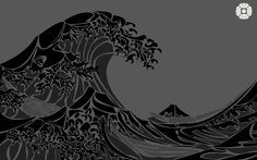 the great wave is depicted in this black and white drawing