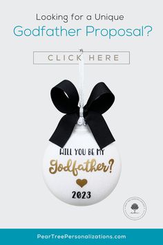 Looking for a Touching Godfather Proposal? This Godfather Ornament Has It All! – Baptism Ideas | godfather Christmas ornament | will you be my godfather proposal ideas | will you be my godfather ideas | Godfather proposal ideas baby boy | godfather proposal ideas uncle | godfather proposal ideas baby girl | godfather proposal gift ideas | godfather proposal ideas girl | can you be my godfather ideas Godfather Proposal Ideas, Baptism Food, Proposal Gift Ideas, White Glitter Background, Godfather Proposal, Baptism Centerpieces, Godfather Gifts, Baptism Ideas, Grosgrain Ribbon Bows