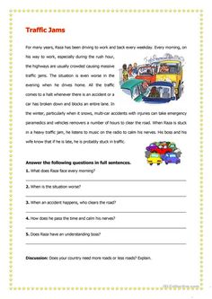 the worksheet for traffic jams