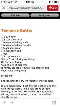 an orange and black text description on a cell phone with the caption tempura battery