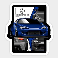 a blue sports car is shown in this graphic art print on the back of a phone case