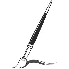 a black and white drawing of a paintbrush with long bristles on the tip