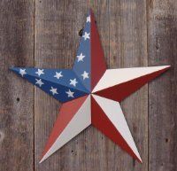 a red, white and blue star hanging on a wooden planked wall in the shape of an american flag