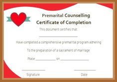 a certificate with a red heart on it and the words,'prenatl counselinging certificate of completion '