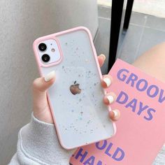 a woman holding up an iphone case with glitter on it and the text grow days