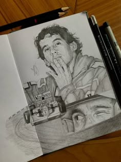 a pencil drawing of a man holding his hand to his mouth