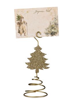 a card holder with a christmas tree on it and a note attached to the top