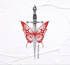 Spine Dagger Tattoo, Butterfly And Swords Tattoo, Knife Spine Tattoo, Butterfly With Knife Tattoo, Butterfly Dagger Tattoo, Tattoo Korean, Tattoo Papillon, Simple Tattoo With Meaning, Butterfly Wing Tattoo