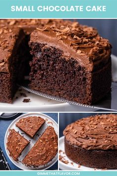 a chocolate cake is cut and served on a plate