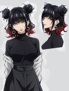 an anime character with red hair and black clothes