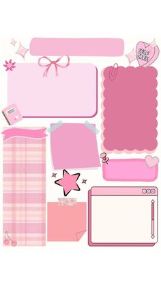 pink paper with hearts, stars and other items