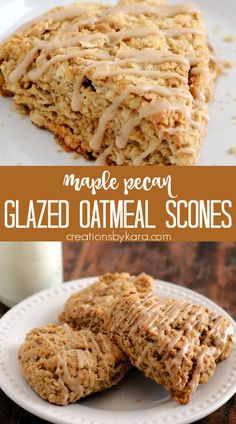 a close up of a plate of food with oatmeal scones on it