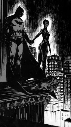 batman and catwoman in the dark knight comic art print by artist frank vandermeer