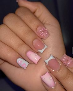 Gel Nail French Tip Designs Square, Short Cute Nails Black Women Pink, Cute Nails Not Acrylic Short, Acrylic Nails Short With Design, Cute Birthday Nails Short Pink, Pink And Blue Square Nails, Murakami Nails Short, Short Square Baddie Nails, Short Square French Tip Nails Summer