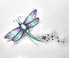 a drawing of a dragonfly with stars on it's back legs and wings