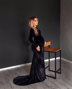 Winter Velvet Maternity Dress Long Baby Shower Dress Pregnancy Photosh – MyChicDress Maternity Velvet Dress, Maternity Dress Velvet, Black Baby Shower Dress For Mom, Green Velvet Maternity Dress Photoshoot, Maternity Dress Long Sleeve, Velvet Dress Maternity Pictures, Maternity Black Tie Dress, Formal Maternity Outfits, Black Baby Shower Dress