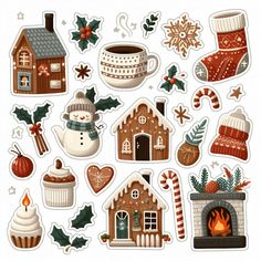 christmas stickers are arranged in the shape of a house and other things on display