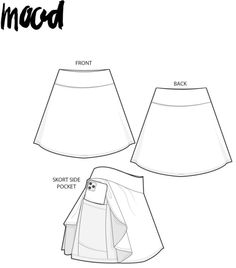 the front and back view of an unlined skirt with pockets on each side, which are