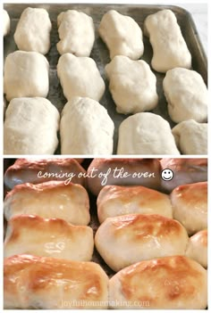 bread rolls are being cooked in the oven and then baked into buns with melted cheese on top