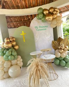 balloons and decorations are on display at a church