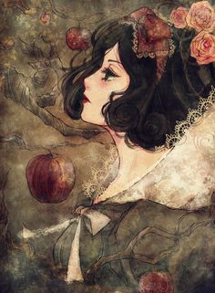 a painting of a woman holding an apple