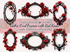 red roses are arranged in oval frames for photoshopping and other decorative items to decorate