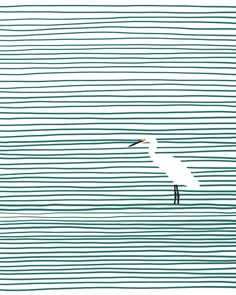 a seagull flying over the ocean with wavy lines in the sky behind it