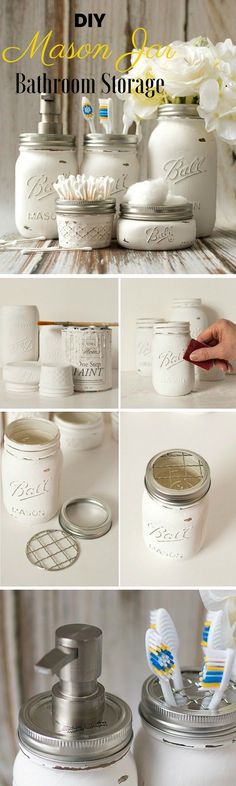 white mason jars with lids and toothbrushes in them