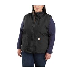 When it's cold outside but you want your arms free to move and work, the Carhartt� Washed Duck Sherpa-Lined Mock-Neck Relaxed-Fit Vest for Ladies is exactly what you want. It's rugged because it's made of 12-oz. 100% cotton sandstone duck that's also been washed for a broken-in feel. Its soft sherpa-fleece-lined body holds warmth for exceptional comfort in the cold. Triple-stitched main seams add years of life to the garment. The drop-tail hem adds extra coverage and protection from the elements Womens Carhartt Vest, Carhartt Vest Outfit, Womens Carhartt, Carhartt Vest, Womens Sherpa, Carhartt Womens, Hoodie Vest, Carhartt Women, Winter Vest