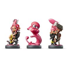 three different figurines are shown in the same style and color, one is pink