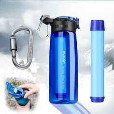 MUZOOY Filtered Water Bottle, Portable Filtered Water Bottle for Travel Filtration System Backpacking and Travel for International Travel Sport Camping --Name:Filtered Water Bottle --Brand:MUZOOY --Colour:Blue --Function: Filter water --Storage scene: Backpacking and Travel --Bottle Capacity: 22oz / 650ml --Package include1xBottle, 1xFilter, 1xBottle Buckle Water Bottle Brands, Filtered Water Bottle, Sports Coach, Filtered Water, Travel Bottles, Water Storage, Water Filter, International Travel, Backpacking