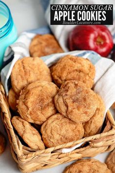 cinnamon sugar apple cookies in a wicker basket