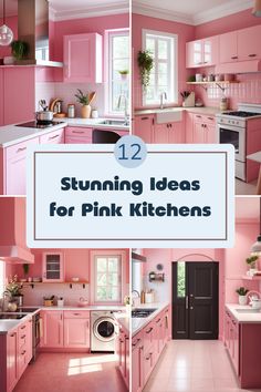 pink kitchen decor with text overlay that reads, 12 stunning ideas for pink kitchens