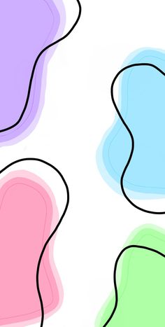 three different colored shapes on a white background with one blue and the other pink, green and purple