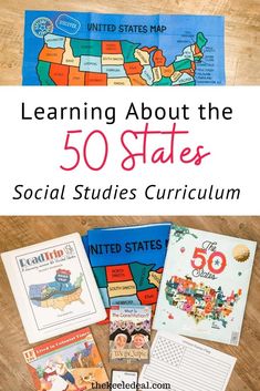 an image of the united states with text that reads learning about the 50 states social studies curriculum