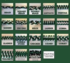 many different types of braids are shown in this image, with the names below them