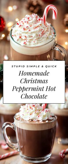 Image for Homemade Christmas Peppermint Hot Chocolate Peppermint Mocha Hot Chocolate, White Peppermint Hot Chocolate, Hot Cozy Drinks, Yummy Hot Chocolate Recipes, Christmas Cocoa Recipe, Homemade Peppermint Hot Chocolate, Hot Chocolate Recipes Christmas, Christmas Eve Creamy Crockpot Hot Cocoa, Festive Hot Chocolate