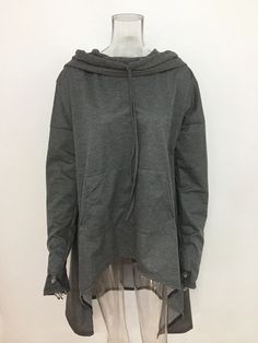 Irregular Hooded Tether Hoodie Oversized Spring Sweatshirt With Drawstring, Oversized Drawstring Sweatshirt For Spring, Baggy Sweatshirt For Fall, Oversized Drawstring Hoodie For Fall, Oversized Fall Hoodie With Drawstring, Fall Layering Hoodie With Pockets, Gray Drawstring Outerwear For Fall, Oversized Winter Hoodie With Drawstring, Hooded Fall Tops With Pockets